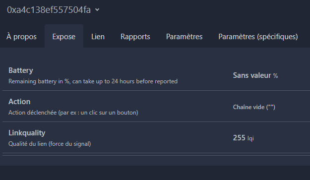 Informations bouton Zigbee2MQTT