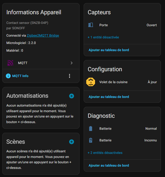 Affichage du capteur dans Home Assistant