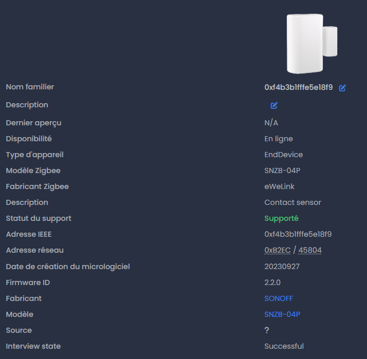 Intégration du capteur dans Zigbee2MQTT