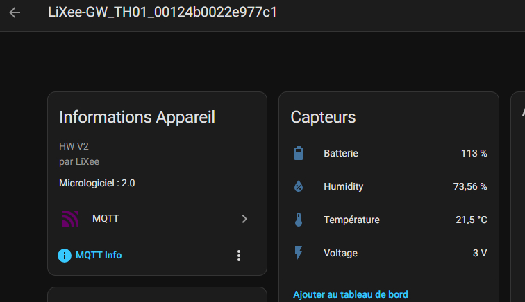 Valeurs apparues dans Home Assistant