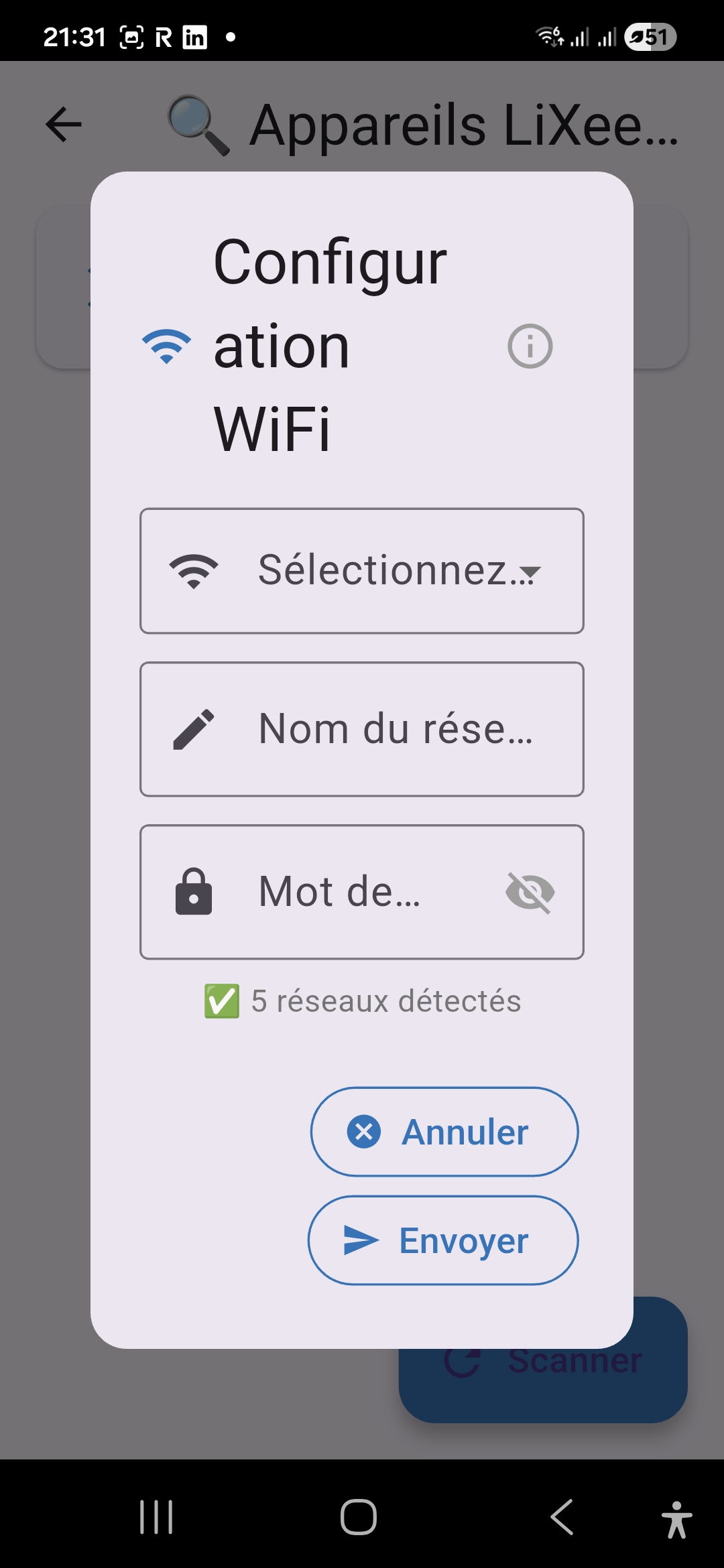 Interface principale de LiXee-Assist sur mon smartphone