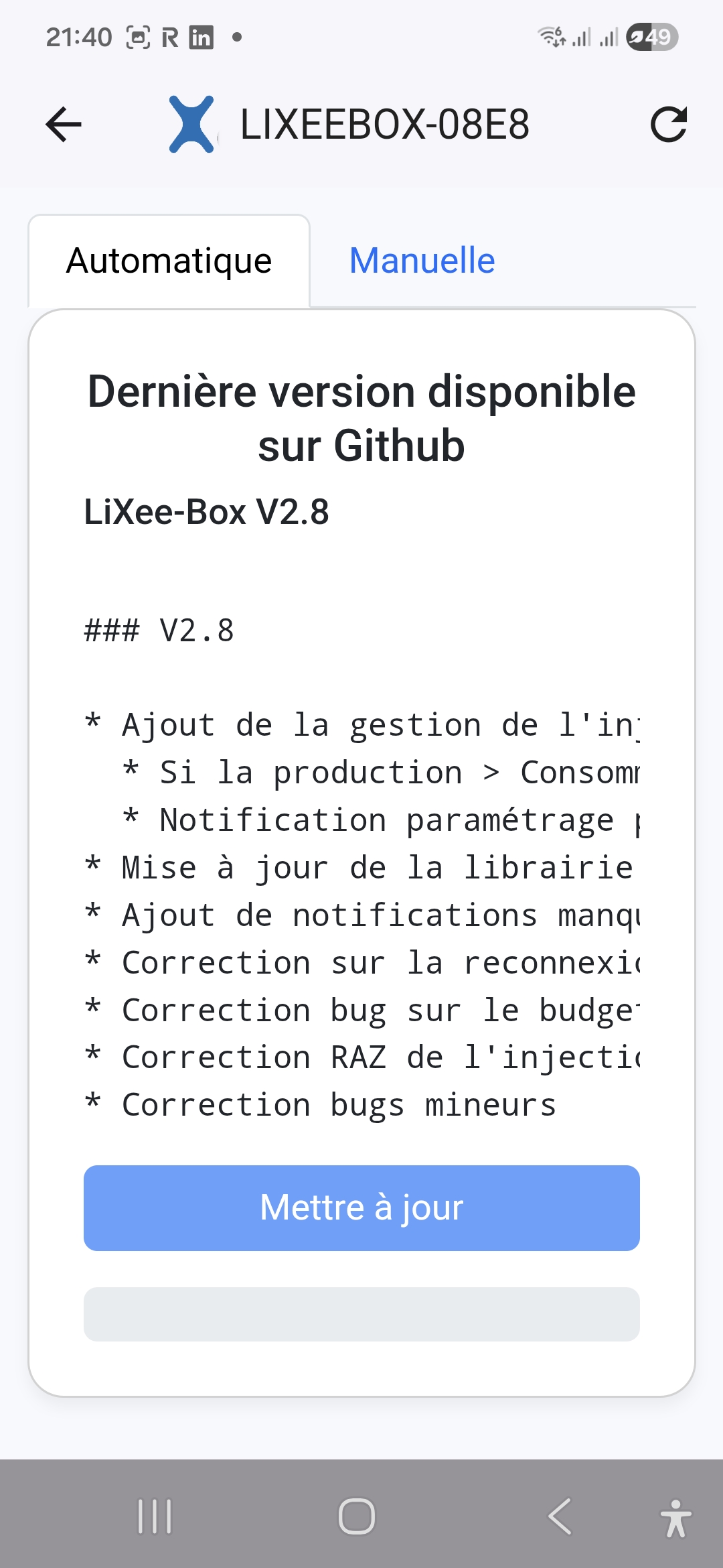 Mise à jour du firmware terminée avec succès sur ma LiXee-Box