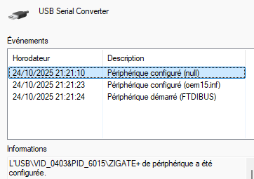 Détails du périphérique USB Serial Converter
