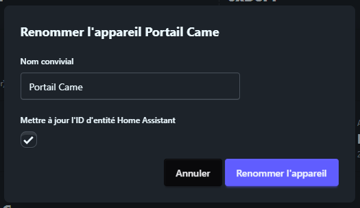 Module renommé Portail Came Zigbee2MQTT