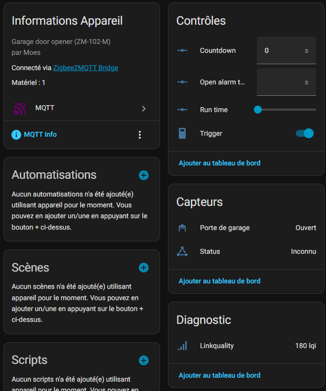 Entités Home Assistant module Portail Came