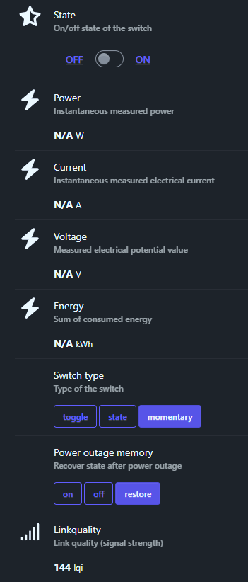 Détails des exposes Zigbee2MQTT pour TS0001