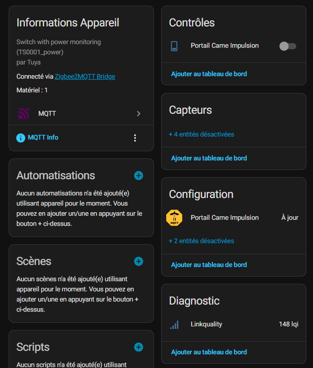 Configuration entités HA avec éléments désactivés