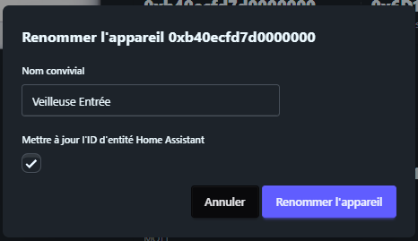 Renommage de la veilleuse en Veilleuse Entrée