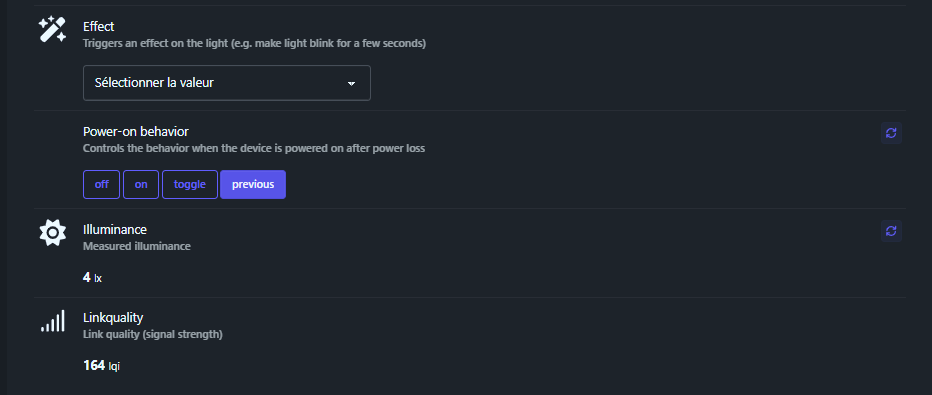 Commandes disponibles dans Zigbee2MQTT