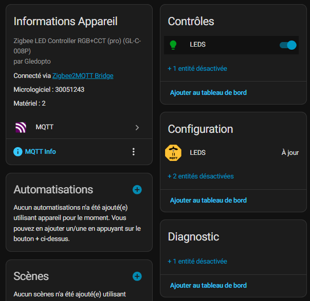 Interface finale Home Assistant ruban LED salon