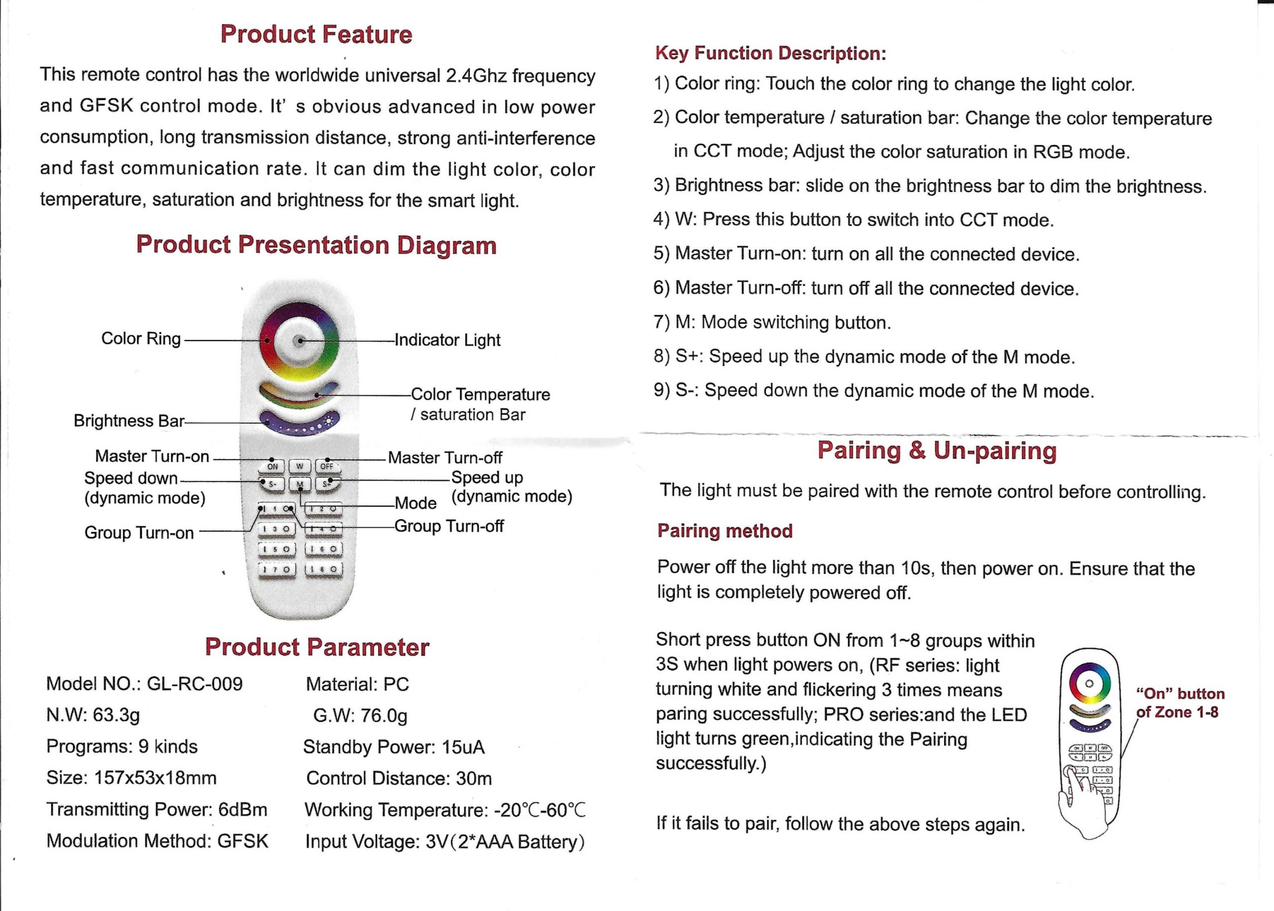 Télécommande GL-RC-009 vue 2