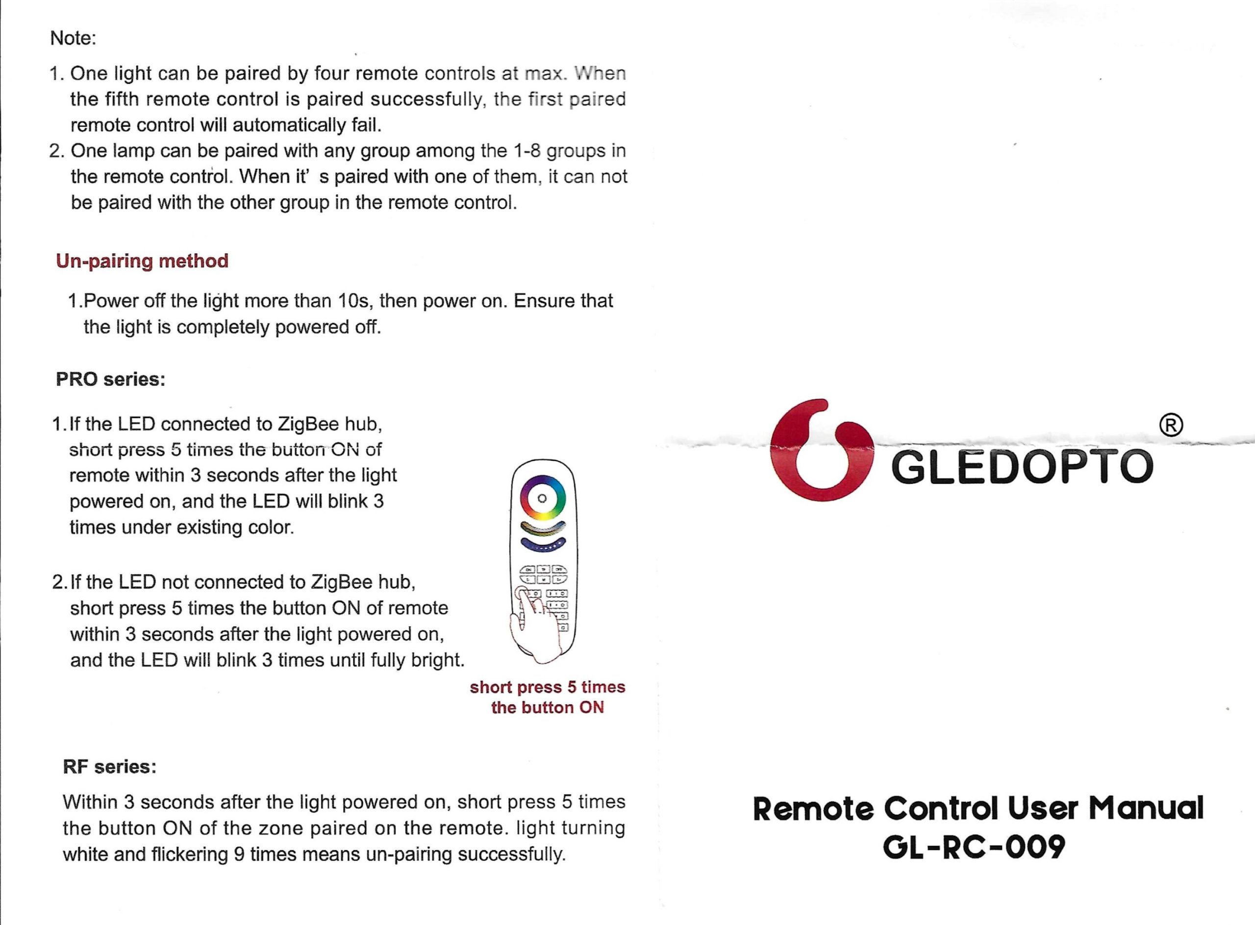 Télécommande GL-RC-009 vue 1