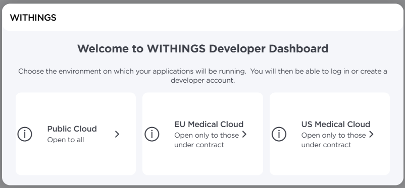 Page d'accueil développeur Withings