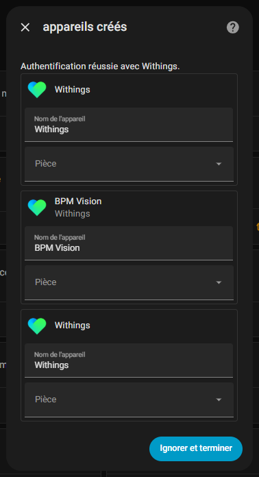 Appareils détectés Withings