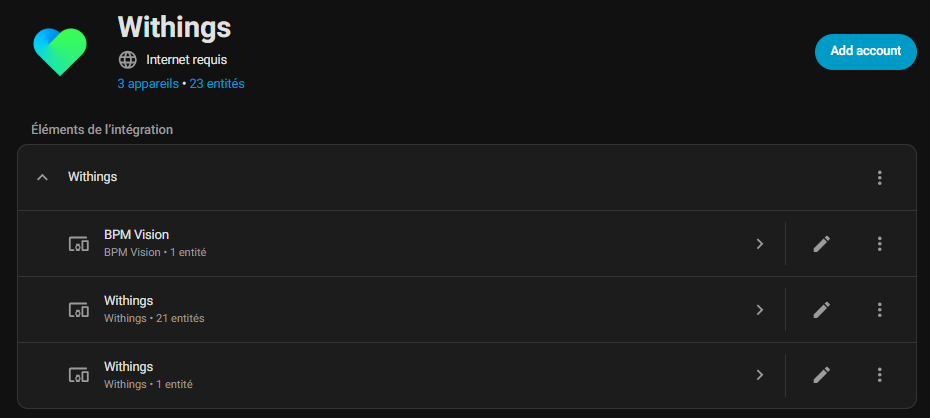 Entités Home Assistant Withings