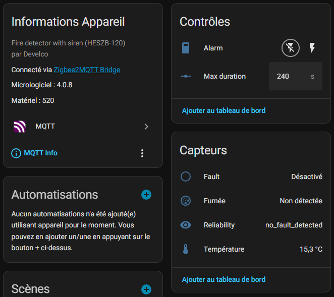 Appareil détecteur de chaleur Frient visible dans Home Assistant